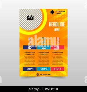 Abstract Yellow Dots Flyer Template With Abstract Lines, can be used for business designs, presentation designs or any suitable designs. Stock Vector