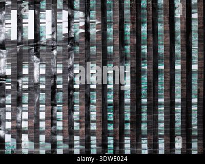 Abstract collage featuring a rhythmic alternation of deep black and cyber green paper strips Stock Photo