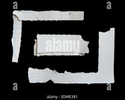 Frame and text box shape made of Strips of white paper isolated on black background with clipping path Stock Photo