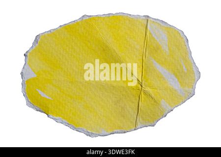 Torn Yellow Watercolor Paper with Rough Edges and Organic Oval Shape isolated on white background with clipping path Stock Photo