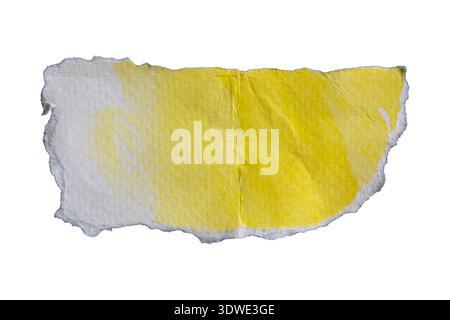Handmade Distressed Yellow Watercolor Paper Scrap with Fibrous Irregular Border Stock Photo