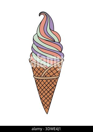 Soft serve ice cream cone with pastel swirls Stock Vector
