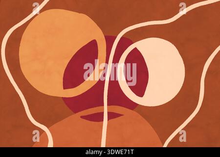 Abstract illustration featuring bold, curved lines on an earthy-toned background. The composition highlights geometric shapes and a warm palette, crea Stock Photo