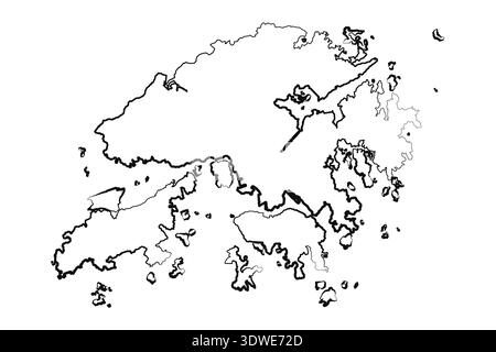 Hand Drawn Lined Hong Kong Simple Map Drawing, can be used for business designs, presentation designs or any suitable designs. Stock Vector