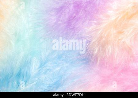 Soft and delicate pastel feathers create a dreamy gradient background in shades of pink, blue, and orange, perfect for decoration projects and creativ Stock Photo