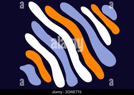 An abstract illustration featuring wavy lines in orange, blue, and white set against a dark background. The flowing pattern creates a dynamic and vivi Stock Photo