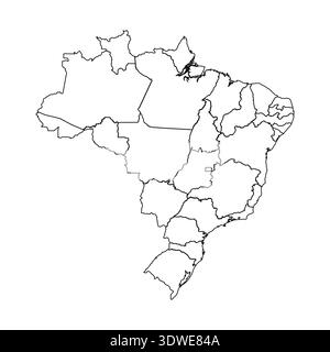 Outline Sketch Map of Brazil With States and Cities, can be used for business designs, presentation designs or any suitable designs. Stock Vector