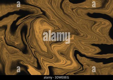 Abstract illustration with a luxurious golden black marble texture. Golden lines swirl across a dark background, creating an elegant and sophisticated Stock Photo