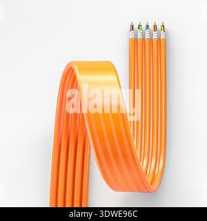 Orange fiber optic cables 3d Stock Photo