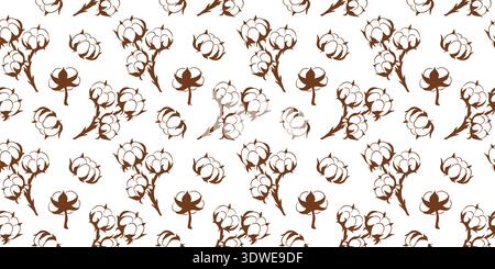 Seamless pattern with flat style cotton flower. Background for textile print, organic design, packaging and bed linen. Stock Vector
