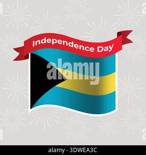 Bahamas Wavy Flag Independence Day Banner Background Stock Vector