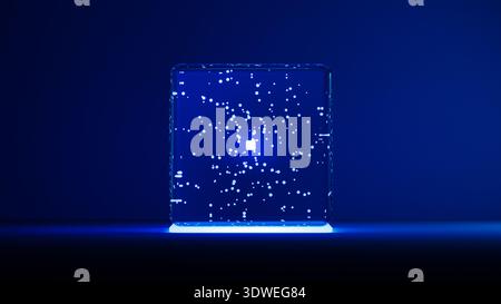Modern cubes glow with blue light, creating an advanced technology backdrop filled with data in a digital environment. Stock Photo