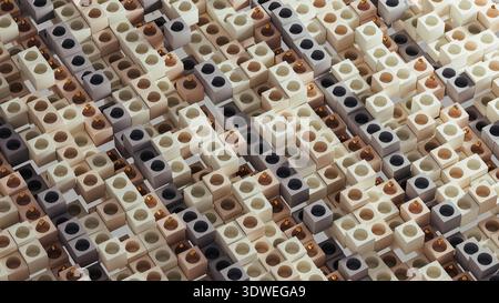 This scene displays a rich gold sphere set against a background of various geometric shapes. The forms create an intricate design effect. Stock Photo