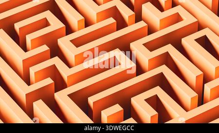 A complex arrangement of 3D maze shapes in an abstract background. The design features various sizes and colors. Stock Photo