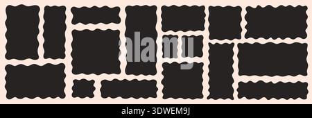 Wavy organic shape frames in square and rectangle formats with soft zigzag edges. Playful doodle boxes and flowing text containers for posters, labels Stock Vector