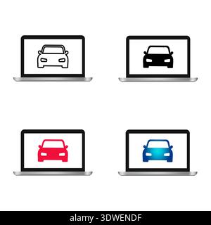 Abstract Car on Laptop Silhouette Illustration, can be used for business designs, presentation designs or any suitable designs. Stock Vector