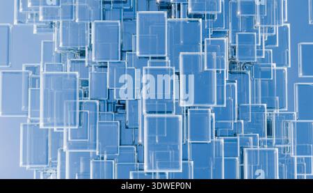 A visually captivating art piece showcasing interconnected translucent rectangles in various sizes, creating a seamless and intricate pattern on a blu Stock Photo