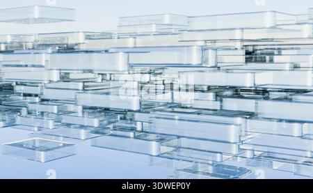A captivating 3D render featuring translucent rectangles arranged in an abstract formation. The interplay of light and shadow creates a modern and fut Stock Photo