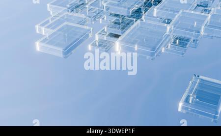 A digital rendering of translucent rectangles layered in an abstract design on a soft blue background, creating a modern and futuristic aesthetic with Stock Photo