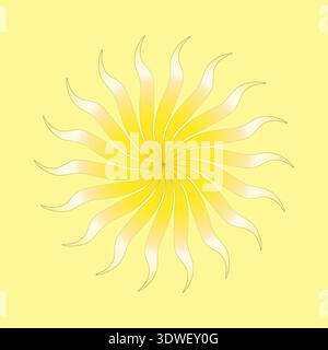 Beautifully extraordinary sun. Radiant stellar Vector. Brightest sunshine flower. Palest yellow background color. Stock Vector