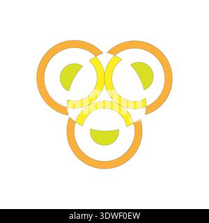 Three circles symbol. Abstract yellow logo. Intertwined Vector rings. Geometric minimal shape. Stock Vector