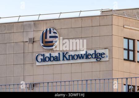 Sign and logo on the headquarters of Global Knowledge Network France. Global Knowledge is a global American IT and technology training group Stock Photo