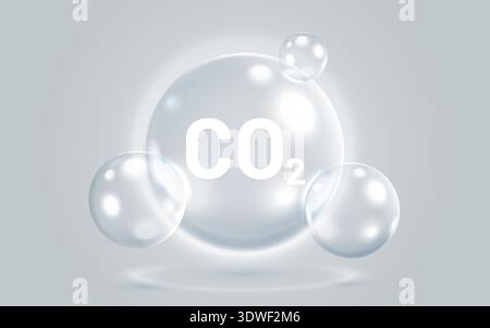 Carbon Dioxide CO2 icon in a glossy bubble. Abstract illustration of gas and environmental science. Vector illustration Stock Vector