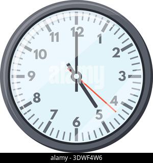 Round face wall clock. Office or home time device isolated on white background Stock Vector
