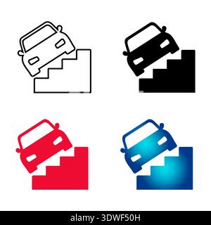 Abstract Car on Stairs Silhouette Illustration, can be used for business designs, presentation designs or any suitable designs. Stock Vector