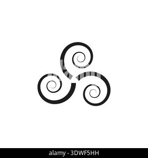 Black spiral symbol. Triskelion concept emblem. Celtic Vector knot. Abstract triple swirl. Stock Vector