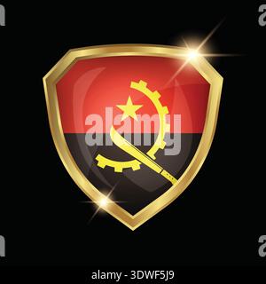 Angola Flag Golden Shield Logo Stock Vector
