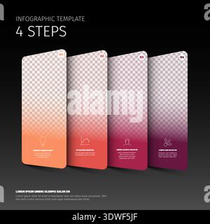 This infographic template features four steps with placeholders for images. Use this infographic template to create a polished 4 steps workflow or pro Stock Vector
