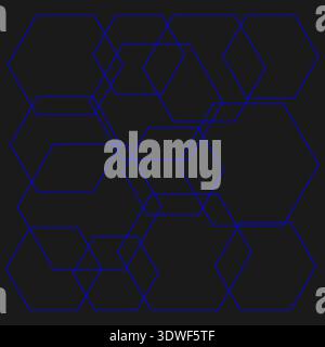 Detailed blue hexagons set. Linear geometric shapes Vector. Modern dark background texture. Complex abstract composition. Stock Vector