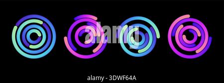 Neon circular frame with glowing gradient rings in blue, purple, and pink. Abstract light effect for futuristic digital design with vibrant rainbow Stock Vector