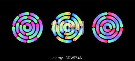 Glowing neon rings create stunning circular light effects. Blue and purple gradient borders with bright LED style illumination. Perfect abstract frame Stock Vector