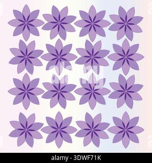 Seamless floral pattern. Repeated lavender motif. Abstract Vector bloom. Violet grid background. Stock Vector