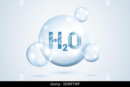 H2O water molecule in a transparent bubble. A clean scientific concept for purity and hydration. Vector illustration. Stock Vector
