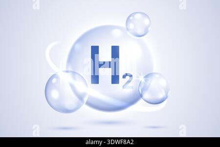 Stylized Hydrogen H2 molecule in a pure water bubble, symbolizing clean energy and health. Vector illustration. Stock Vector