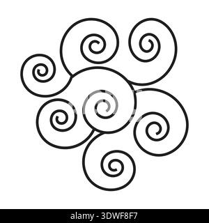 Abstract swirl pattern. Curly scroll design. Concentric circles Vector illustration. Black line art. Stock Vector