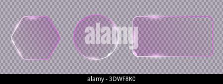 Set of liquid pink glass morphism elements on gray background. Blur effect transparent glass for modern UI design. User interface design. Stock Vector