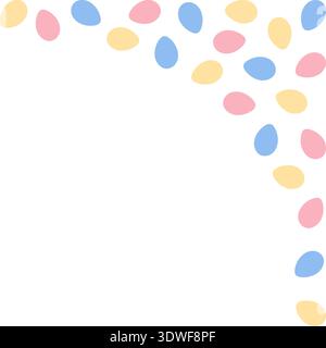 Corner top right frame border made of multicolor Easter eggs. Minimal Flat Design Copyspace Template. Isolated Vector illustration Food or Easter Thematic Card, media post, leaflet, banner, price tag Stock Vector