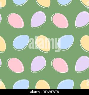 Seamless Pattern of multicolor Easter Eggs in trendy palette Ester Festive Backdrop Minimalist Flat. Vector illustration Easter Greetings Card or Media Post Backdrop Party Invite Promo Banner, labels Stock Vector