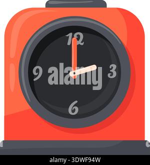 Table clock. Red plastic analog timer icon isolated on white background Stock Vector