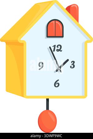 Funny pendulum clock in house shape cartoon icon isolated on white background Stock Vector