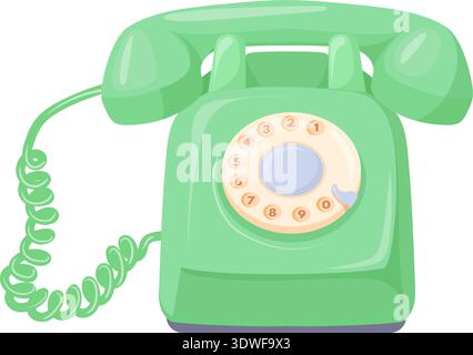Green house rotary phone device cartoon icon isolated on white background Stock Vector