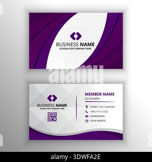 Abstract Elegant Gradient Purple Business Card With Curves, can be used for business designs, presentation designs or any suitable designs. Stock Vector
