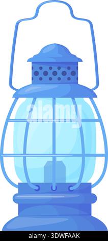 Glass lantern. Barn blue lamp cartoon icon isolated on white background Stock Vector
