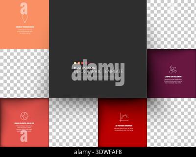 This multipurpose infographic template features a modern square grid design with photo placeholders for presentations. Infographic template to create Stock Vector