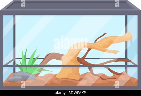 Square glass aquarium cartoon icon. Ocean bottom decoration isolated on white background Stock Vector