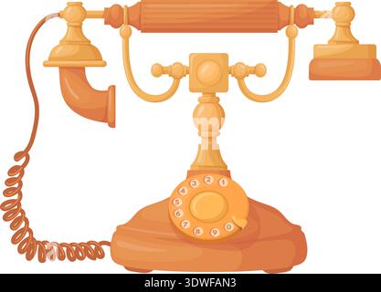 Ancient metal telephone. Shiny old device cartoon icon isolated on white background Stock Vector